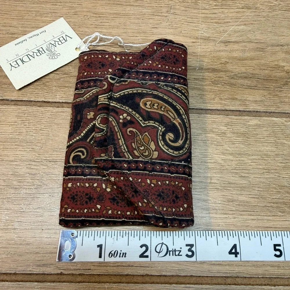 Vtg Vera Bradley Credit Card Case Mini Wallet Mocha Paisley Brown Black Rare USA